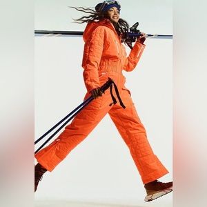 Free people all prepped ski suit neon coral